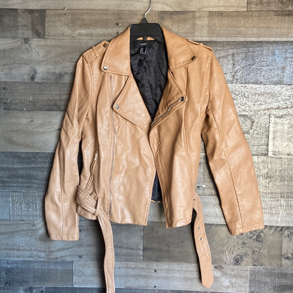 Tan forever 21 Moto faux leather jacket